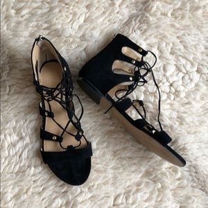 Black Lace-up Gladiator Sandals 7.5